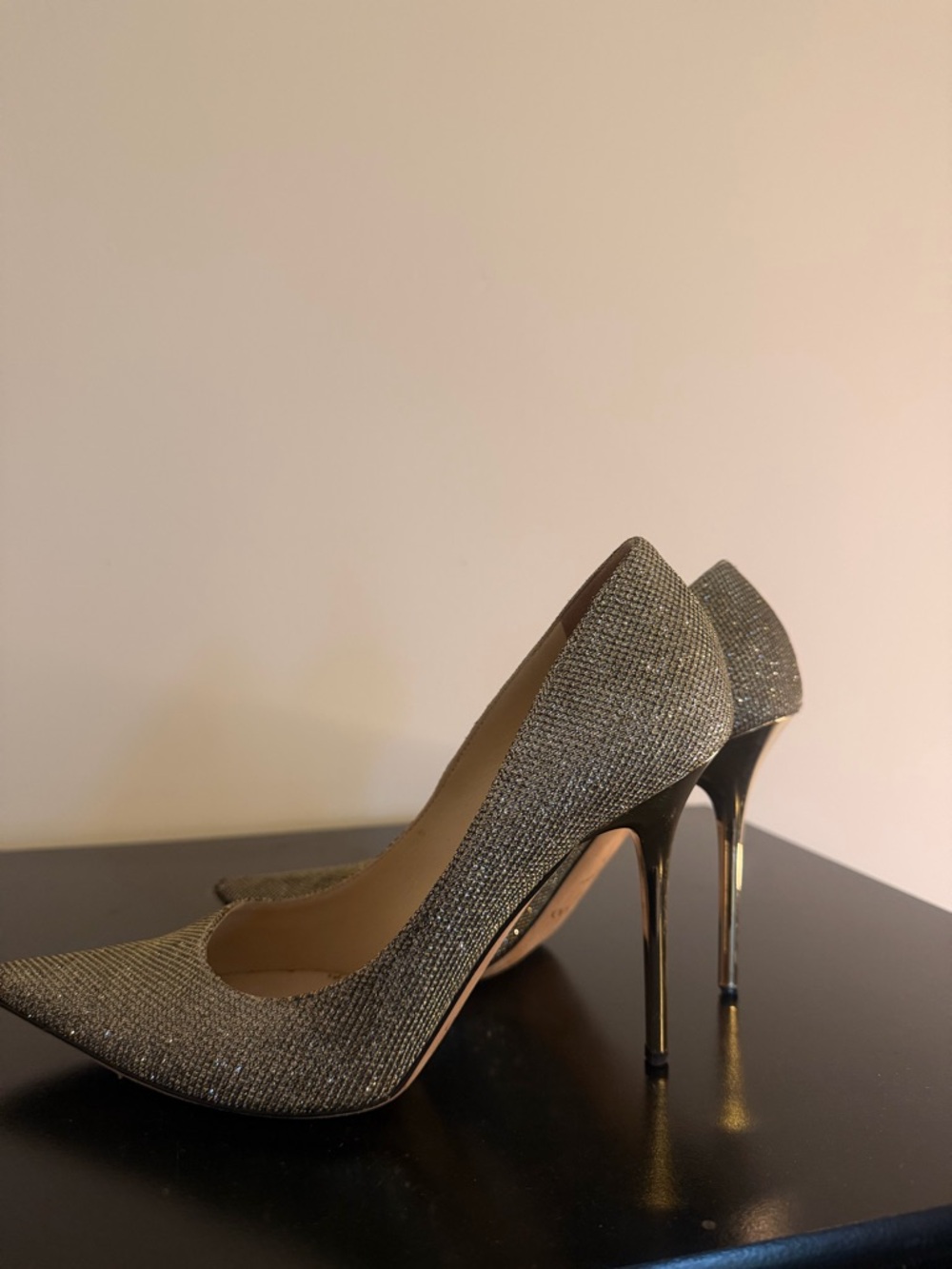 Jimmy Choo Silver Glitter Pointed-Toe Stilettos